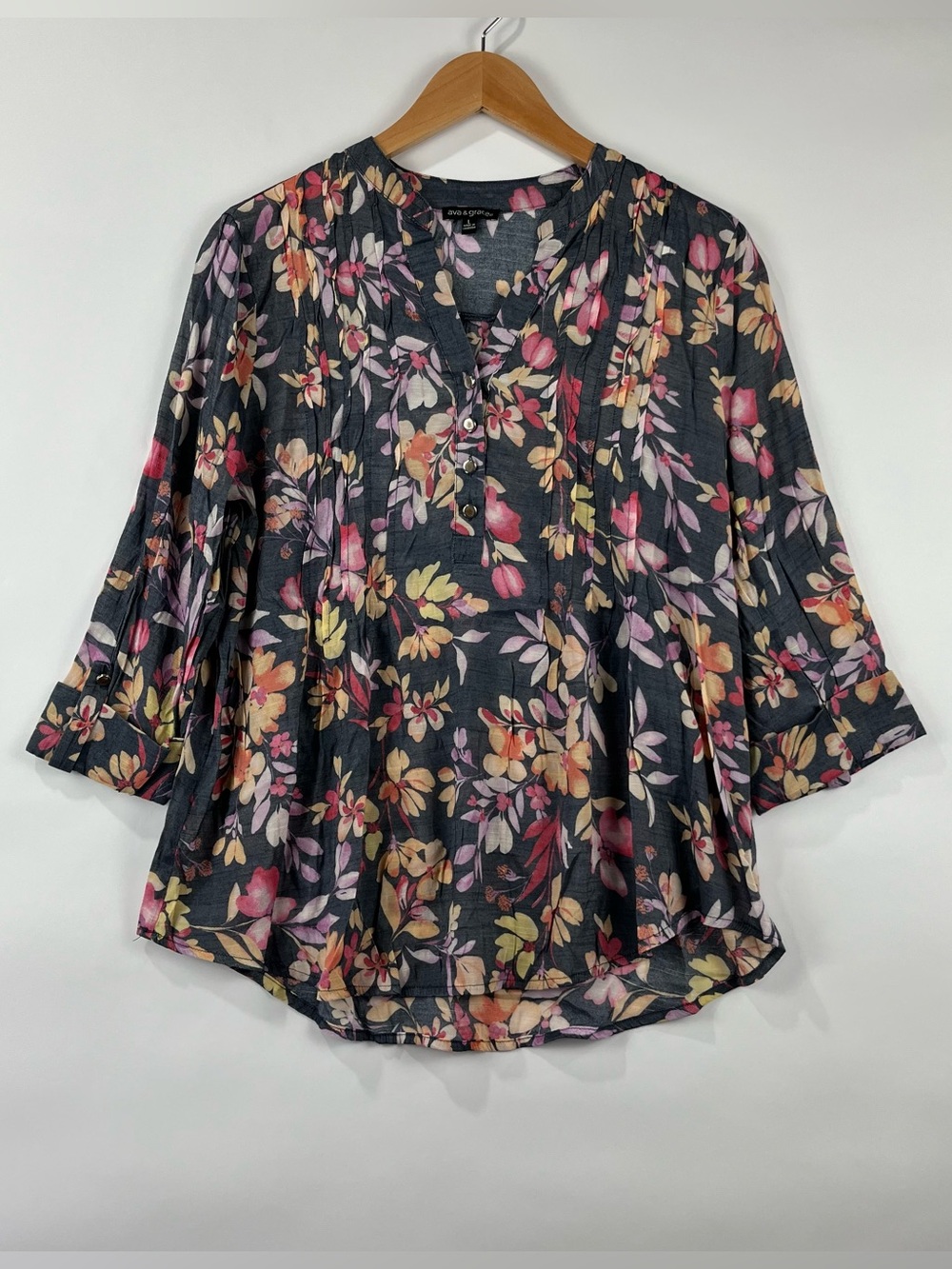Ava & Grace L Relaxed Fit Lightweight Pintuck Tunic Blouse